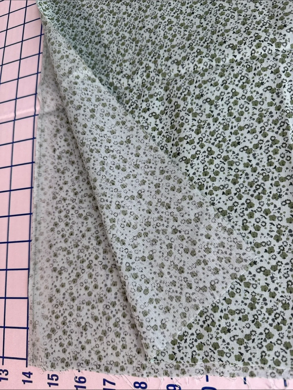 Vintage 1970s Tiny Floral Calico Fabric Mint Olive Black Cotton Blend 1 Yard